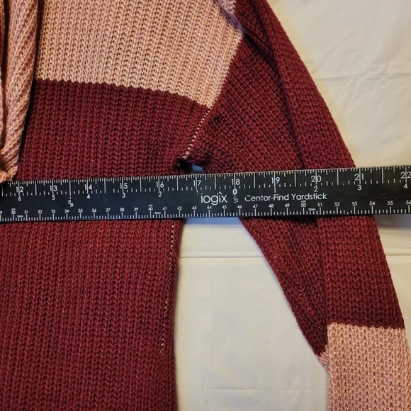 C Pink Red Cardigan Open Front Hooded Long Sweater Size M - Picture 9 of 9